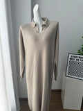 Fall Winter Scissors Collar Soft Woolen Long Elegant All Match Loose Maxi Dress
