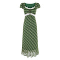 Slim Fit Big U Neck Chest Lace up Lace Stitching Short Sleeve Waist Controlled Dress Maxi Dress