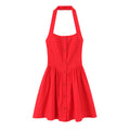 French Slim Fit Retro Red Cotton Linen Halter Large Swing Sexy Low Cut Cinched Slimming Dress