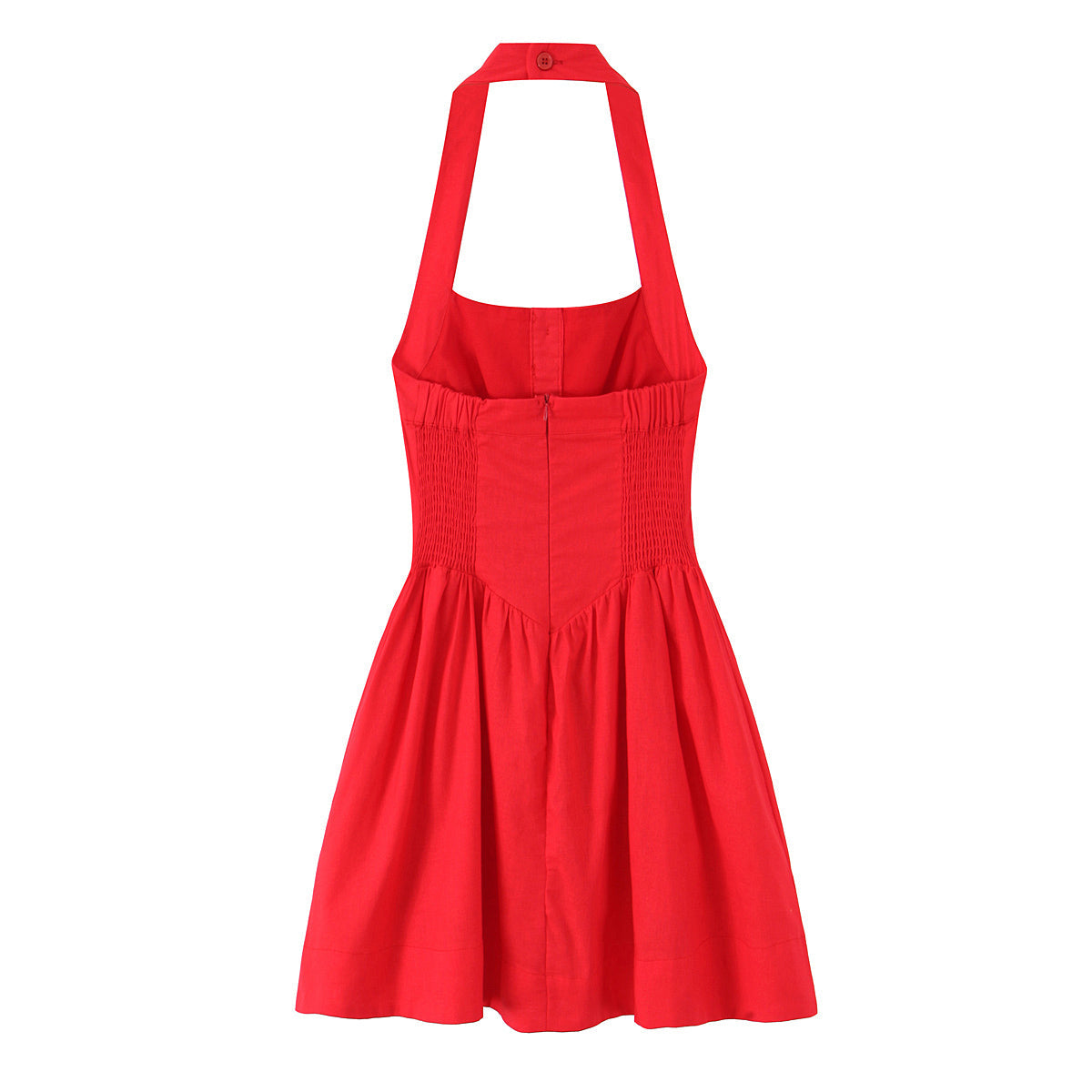 French Slim Fit Retro Red Cotton Linen Halter Large Swing Sexy Low Cut Cinched Slimming Dress