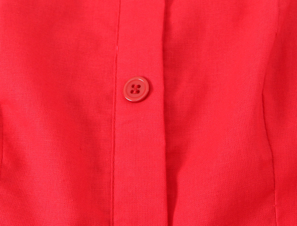 French Slim Fit Retro Red Cotton Linen Halter Large Swing Sexy Low Cut Cinched Slimming Dress