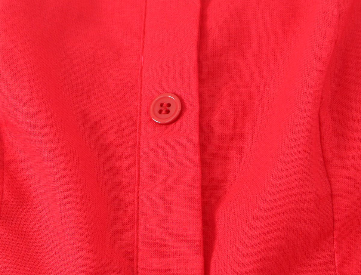 French Slim Fit Retro Red Cotton Linen Halter Large Swing Sexy Low Cut Cinched Slimming Dress