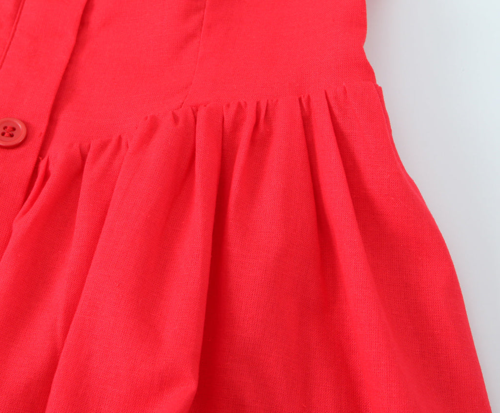 French Slim Fit Retro Red Cotton Linen Halter Large Swing Sexy Low Cut Cinched Slimming Dress