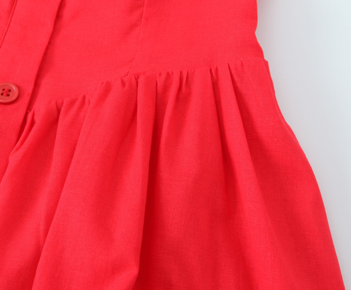 French Slim Fit Retro Red Cotton Linen Halter Large Swing Sexy Low Cut Cinched Slimming Dress