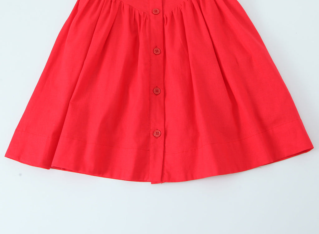 French Slim Fit Retro Red Cotton Linen Halter Large Swing Sexy Low Cut Cinched Slimming Dress