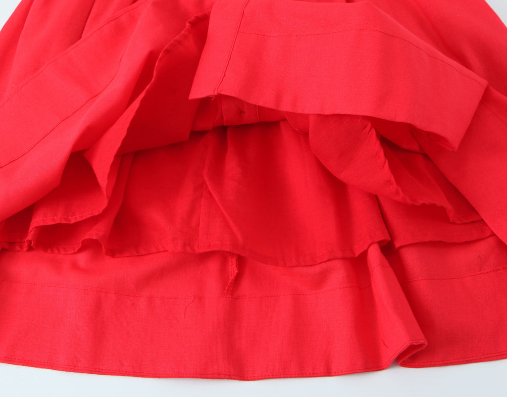 French Slim Fit Retro Red Cotton Linen Halter Large Swing Sexy Low Cut Cinched Slimming Dress