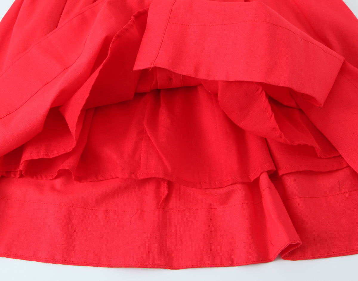 French Slim Fit Retro Red Cotton Linen Halter Large Swing Sexy Low Cut Cinched Slimming Dress
