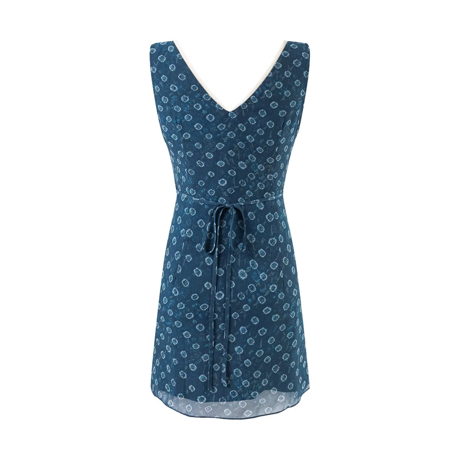 V neck Organza Patchwork Waist-Slimming Floral Dress Women Summer Waist-Controlled Slim-Fit Sleeveless Dress