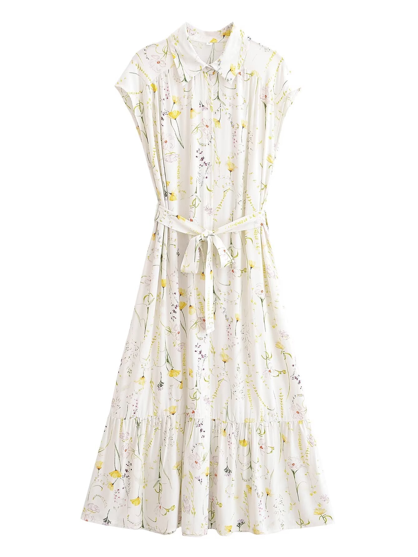 Printed Bohemian Beach Belt Dress Summer Waist Controlled Slimming Midi Dress