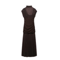 Autumn Women Sexy Half Turtleneck Slim Fit Silk Net Stitching Dress