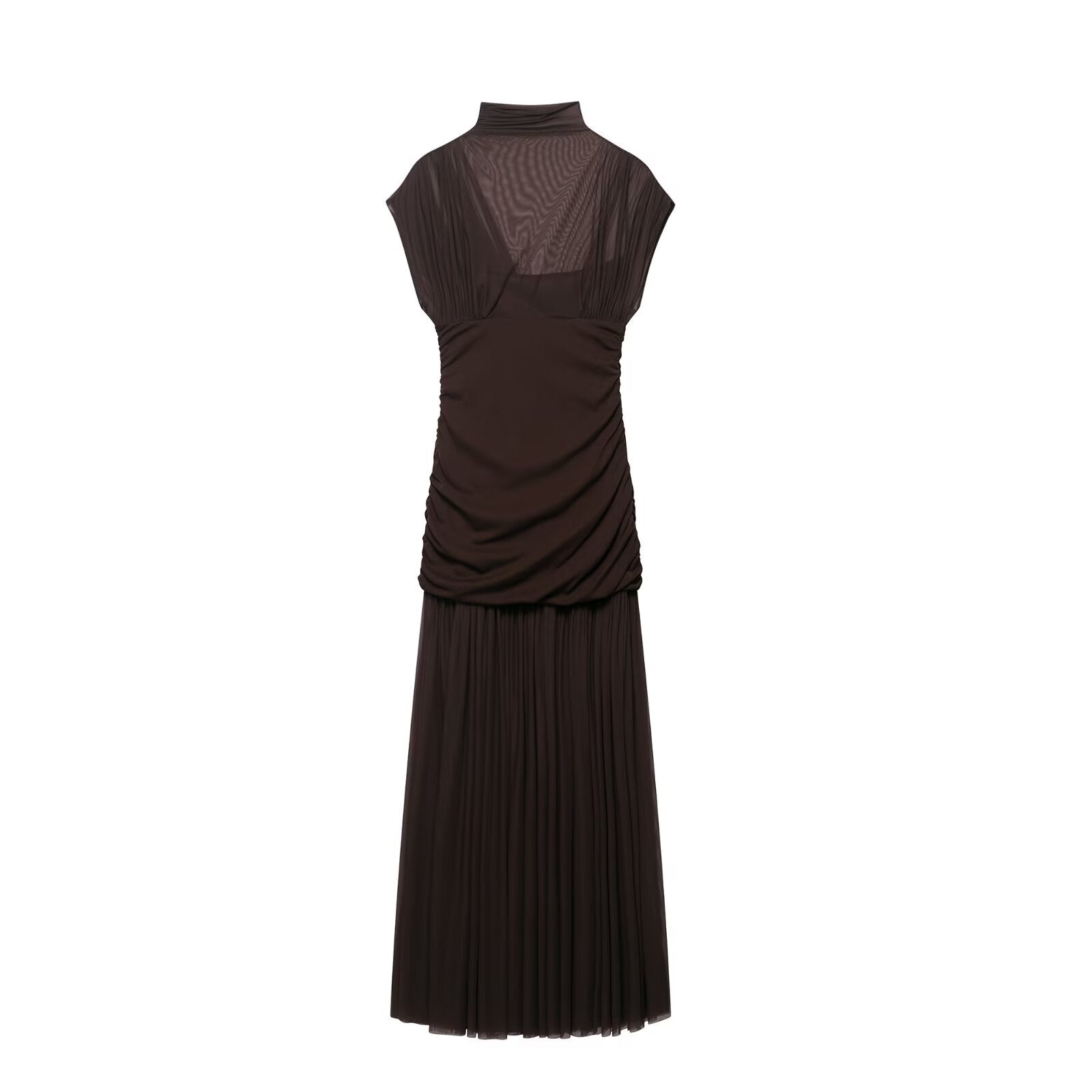 Autumn Women Sexy Half Turtleneck Slim Fit Silk Net Stitching Dress