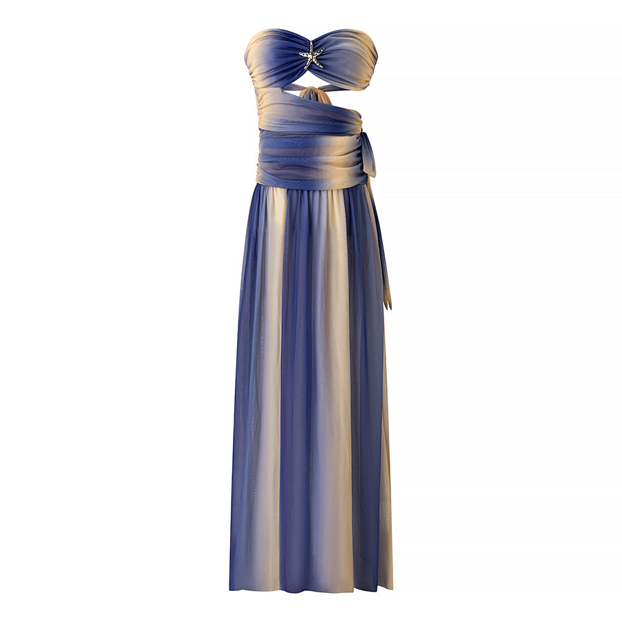 Women Wear Slim Starfish Decorative Tube Top Slit Dress