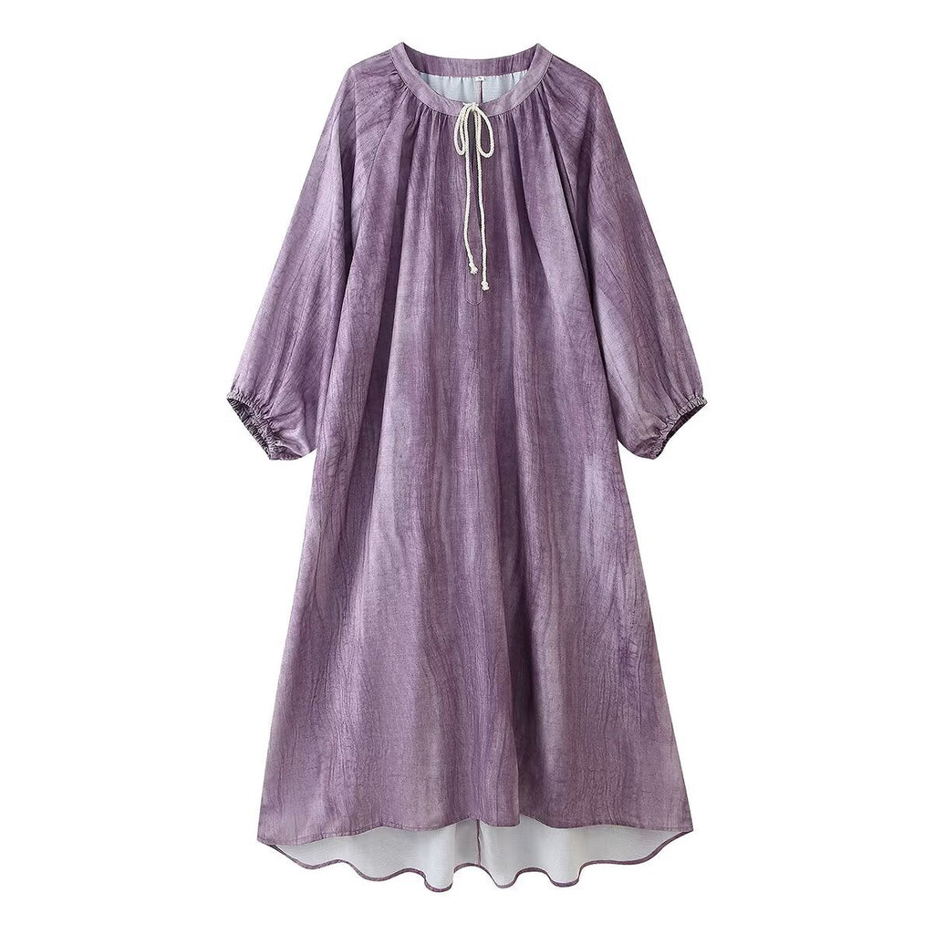 Women Clothing Western Linen Tie Dyed Long Shirt Dress