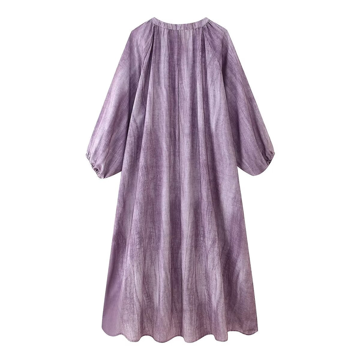 Women Clothing Western Linen Tie Dyed Long Shirt Dress