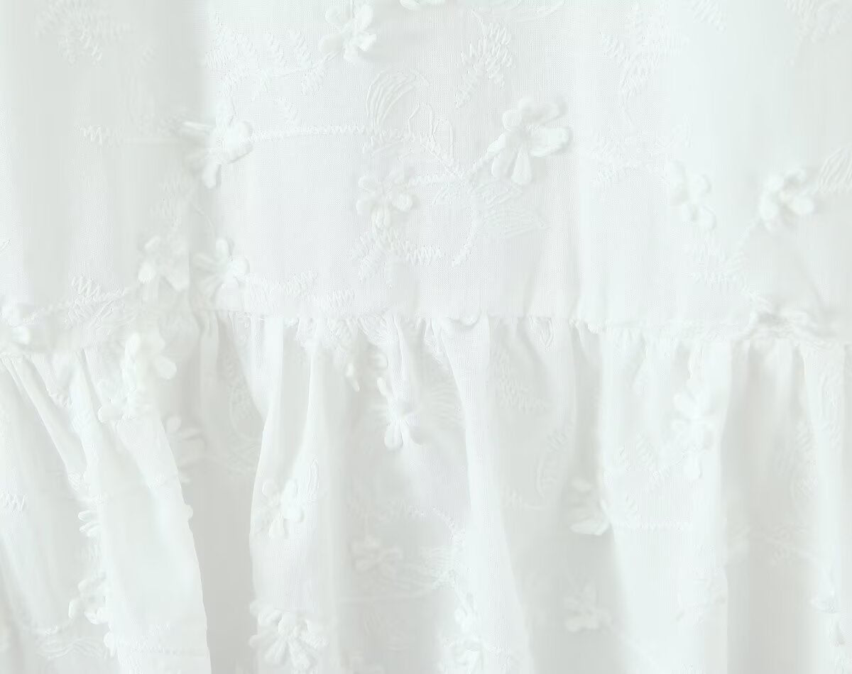 Women Clothing Fashionable Embroidery Three Dimensional Floral Backless Horse Hoof Sleeve Dress