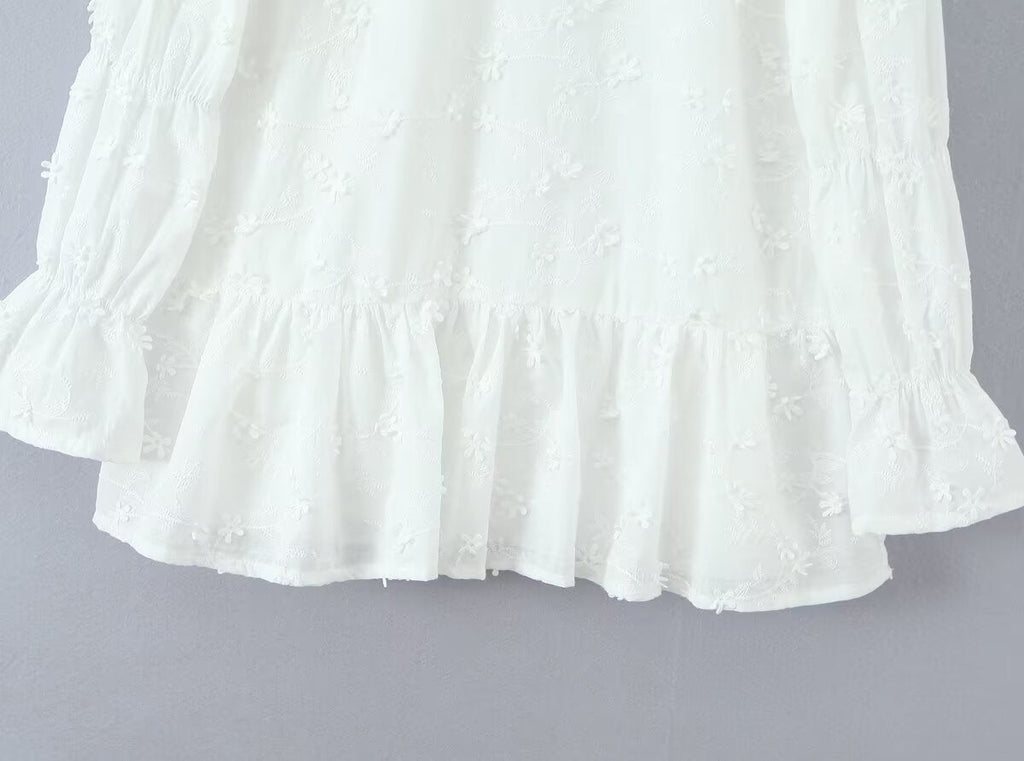Women Clothing Fashionable Embroidery Three Dimensional Floral Backless Horse Hoof Sleeve Dress