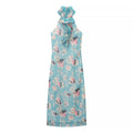Women Clothing Autumn Socialite Artistic Printed Backless Design Halter Dress