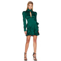 Women Clothing Autumn Long Sleeve Design Ruffled Sexy Satin Puff Sleeve Dress Women
