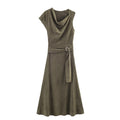 Women Clothing at Suede Effect Asymmetric Dress