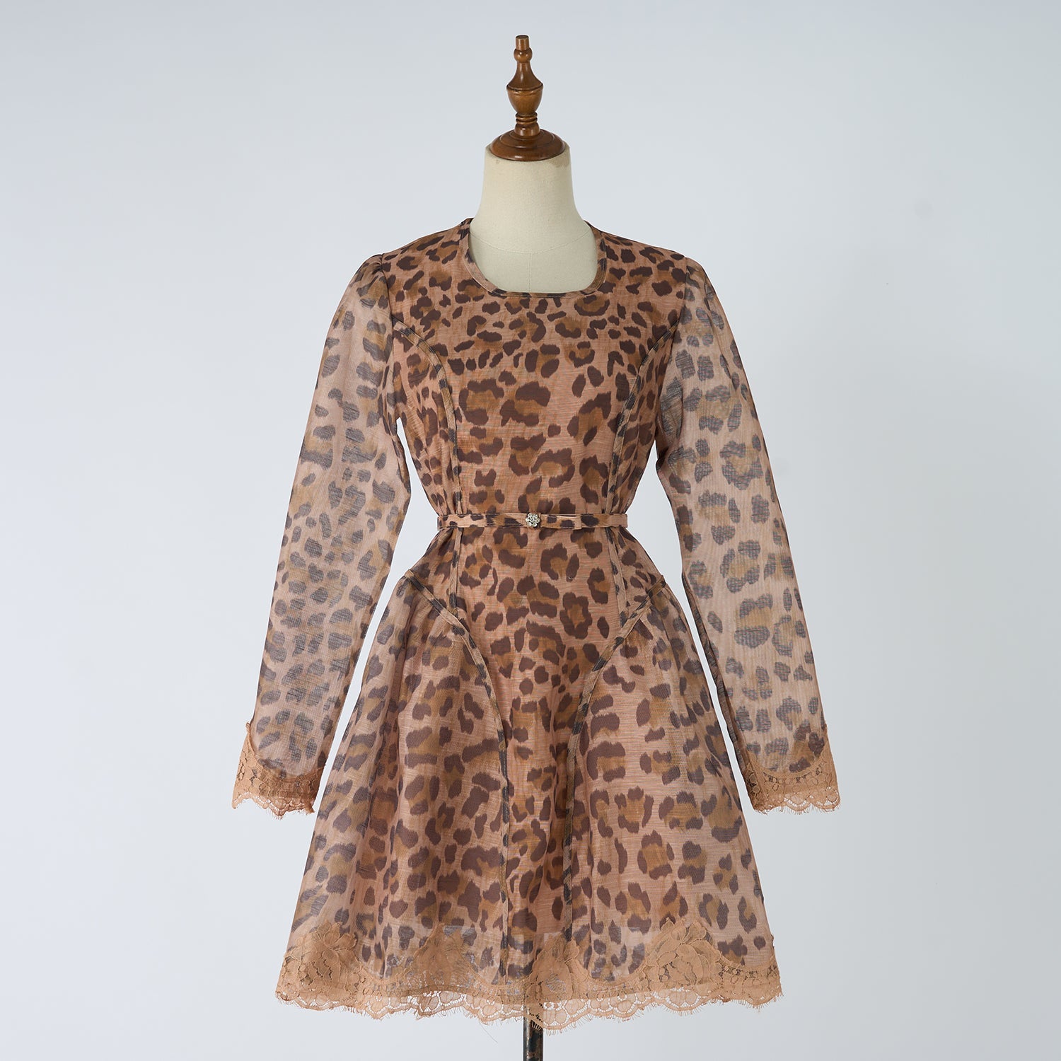 Women Elegant Printed Leopard Print Linen Wrap Around Dress