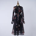 Women Autumn Silk And Cotton Floral Pattern Workwear Style Blouse Style Dress