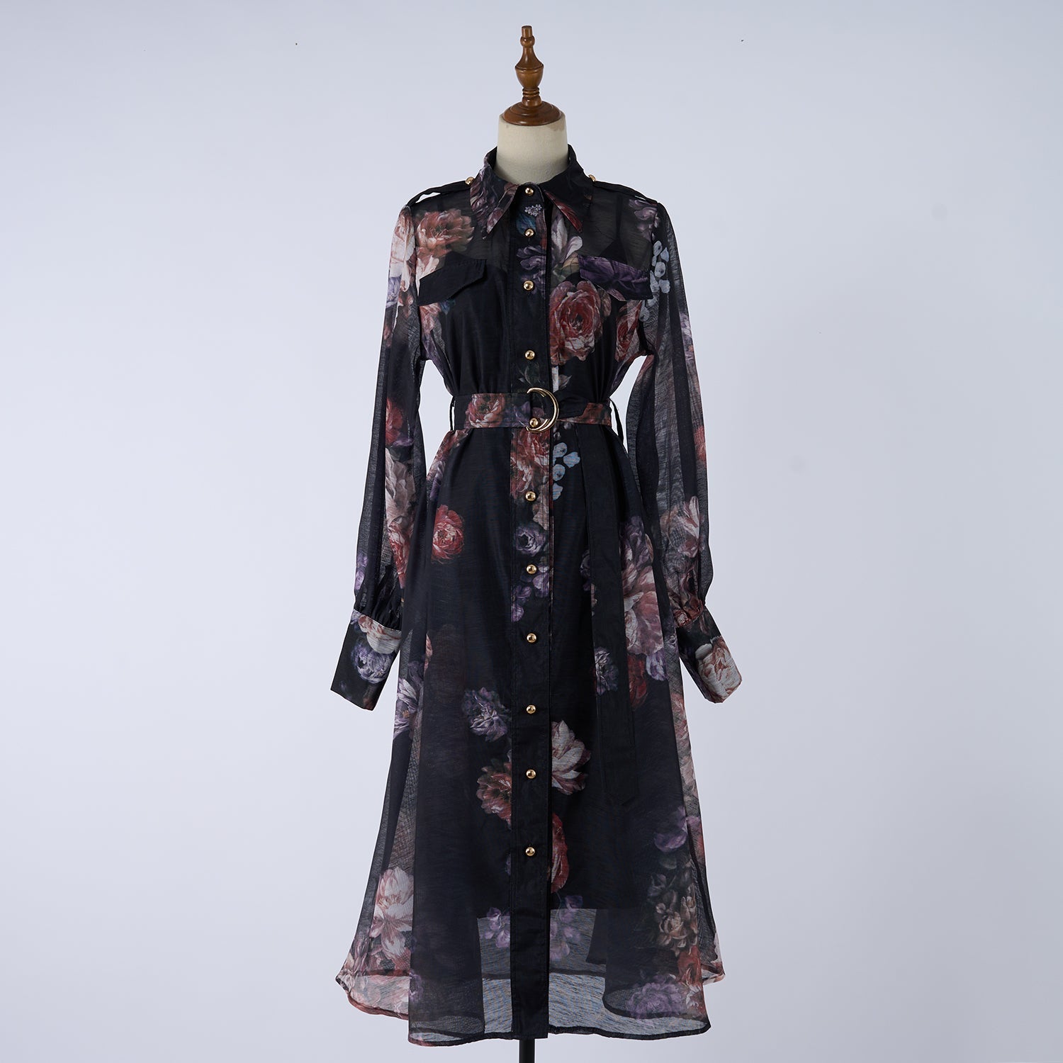Women Autumn Silk And Cotton Floral Pattern Workwear Style Blouse Style Dress