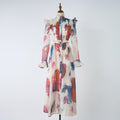 Women Retro And Sophisticated Lady Flared Sleeve French Style Gentle High End Unique And Stylish Belted Lace Printed Dress