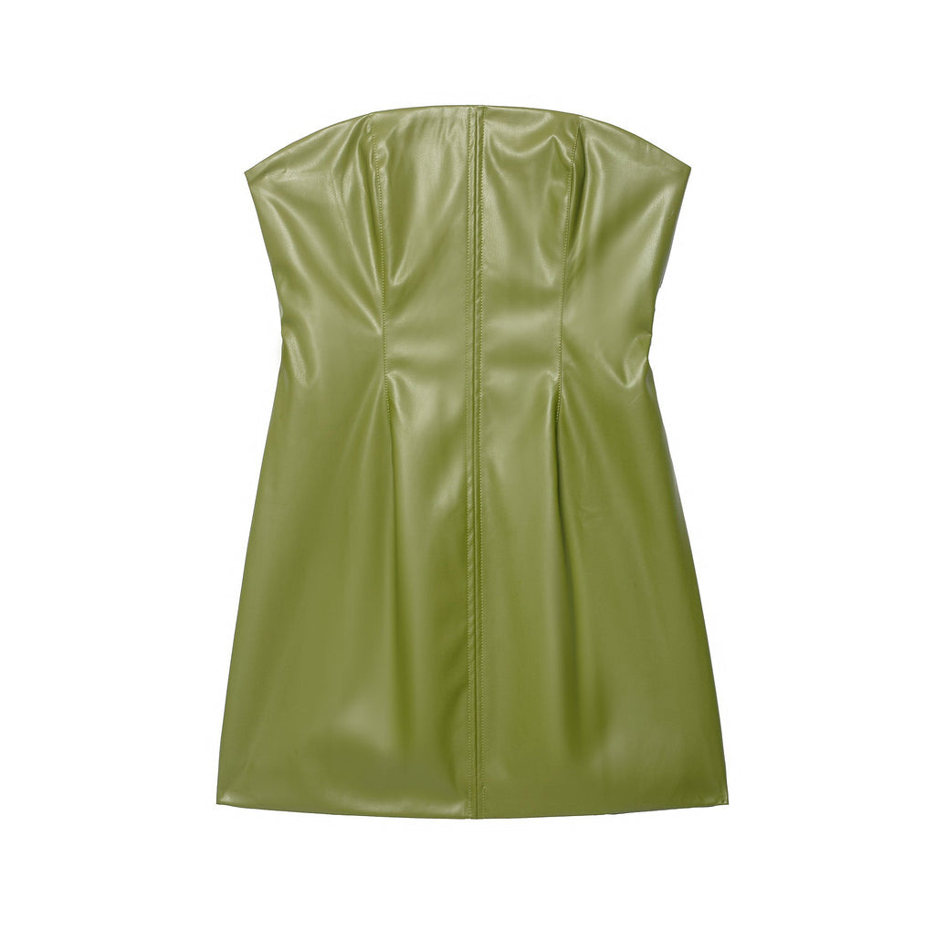 Women Clothing Fall Retro Street Sleeve Leather Dress