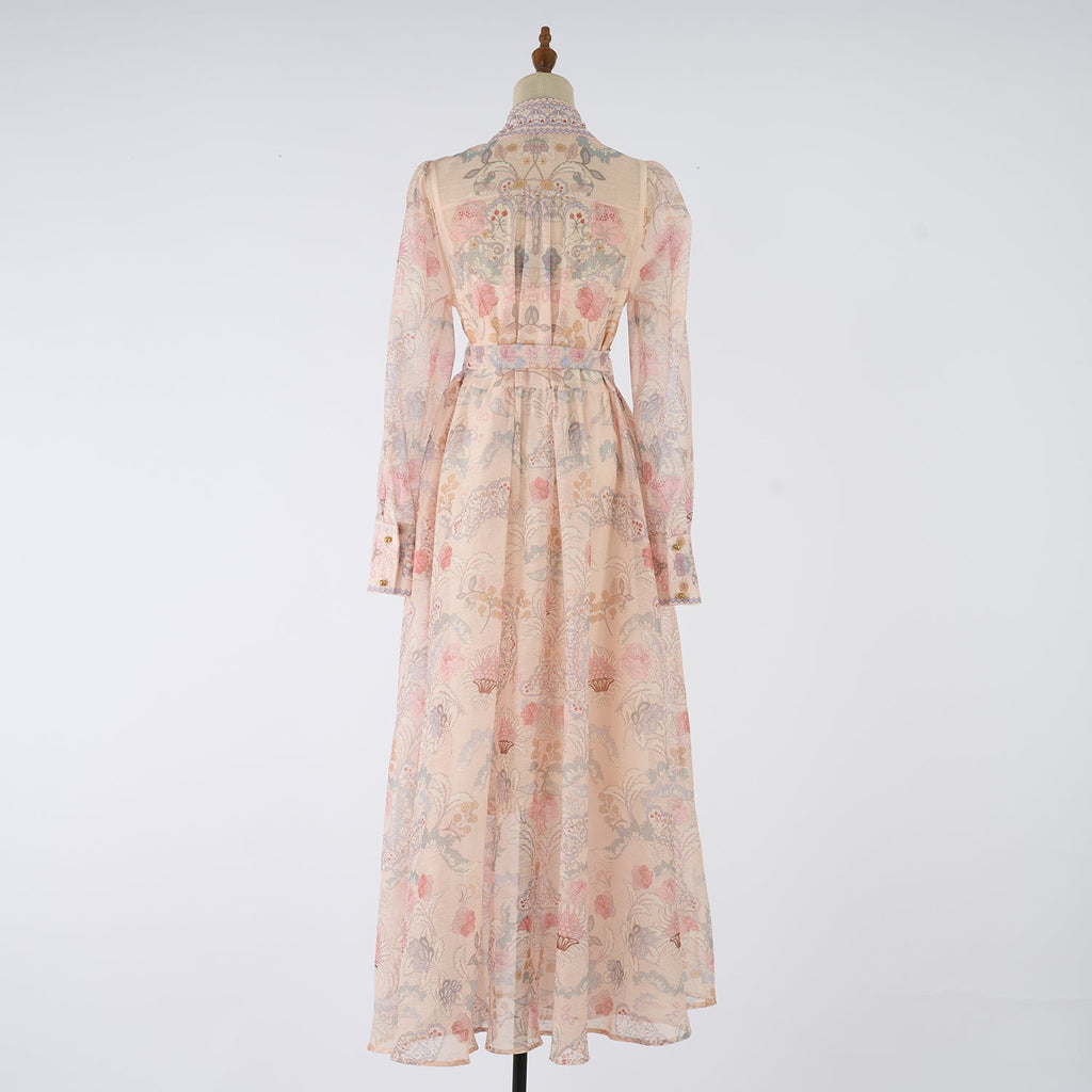 Women Spring Autumn Two Piece Set Printed Single Breasted Maxi Dress