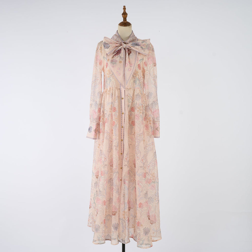 Women Spring Autumn Two Piece Set Printed Single Breasted Maxi Dress