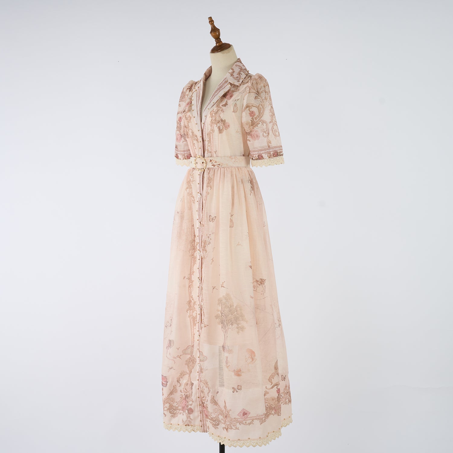 Women Summer Printed Buttons Stand Up Collar Maxi Dress