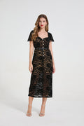 Women Lace Square Neck Rhinestone Bow Dress With 3d Padded Bust And Mermaid Silhouette