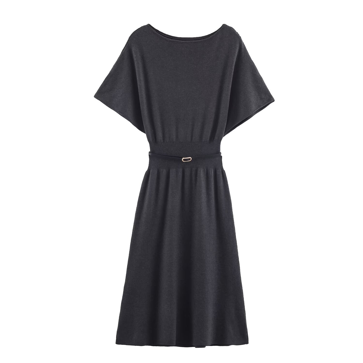 Women with Belt Knitted Mid Length Dress