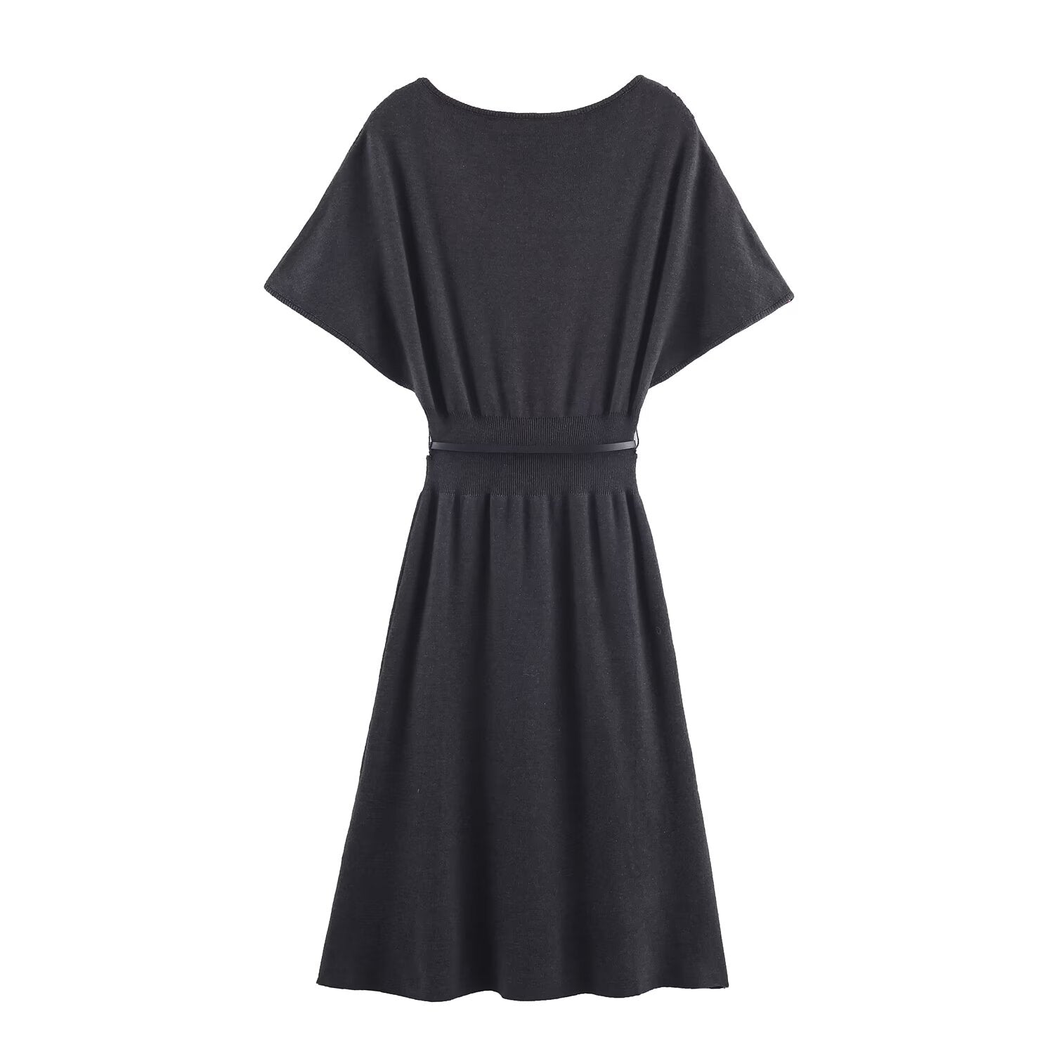 Women with Belt Knitted Mid Length Dress