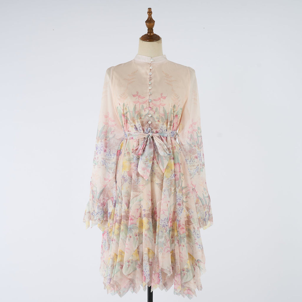 Women Short Printed Dress With Button Down Front