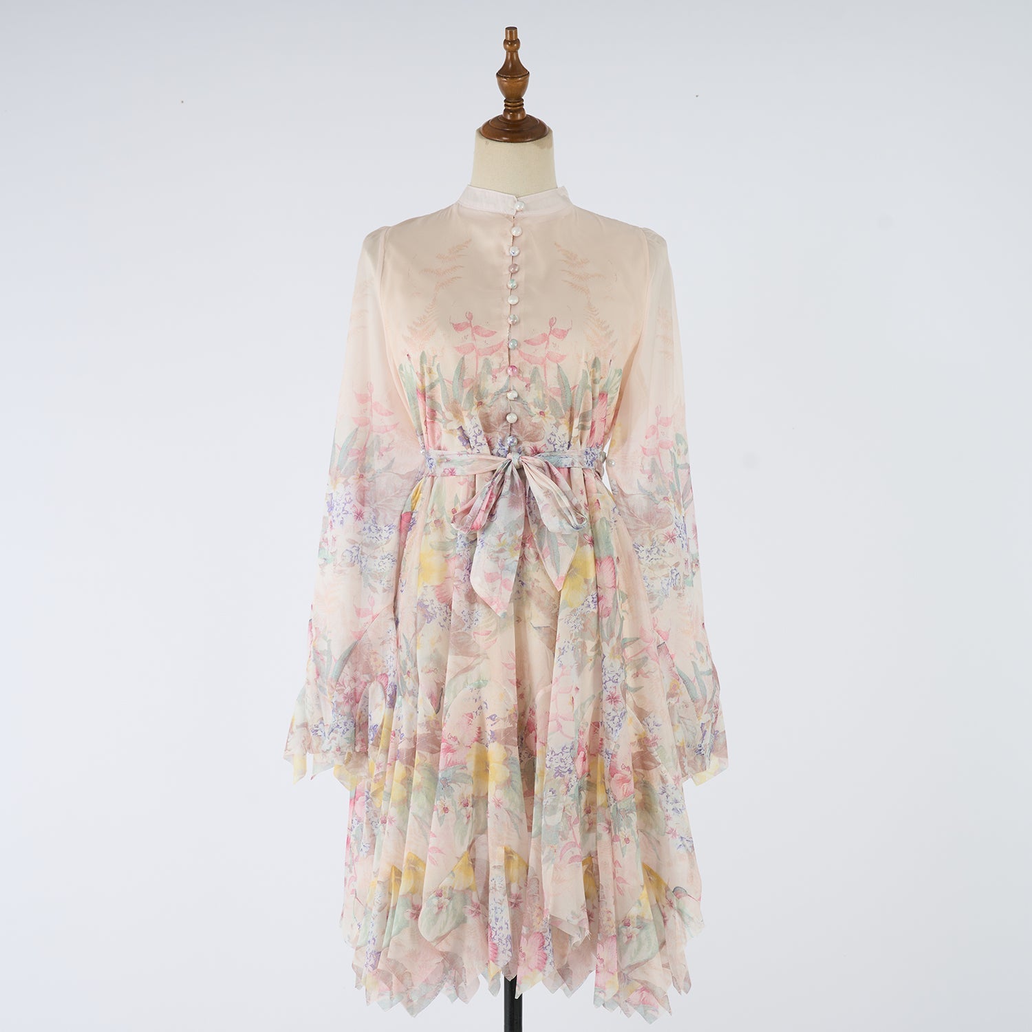 Women Short Printed Dress With Button Down Front