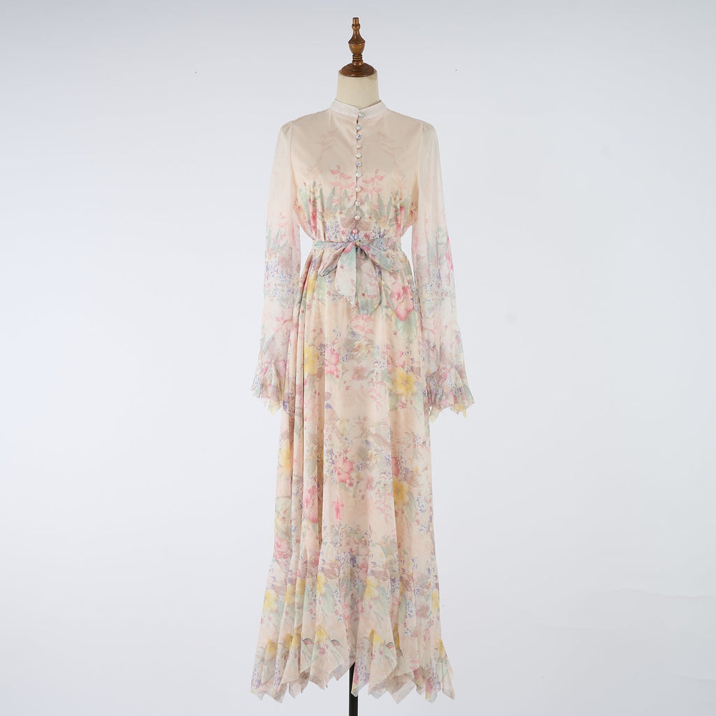 Women Printed Button Up Long Dress