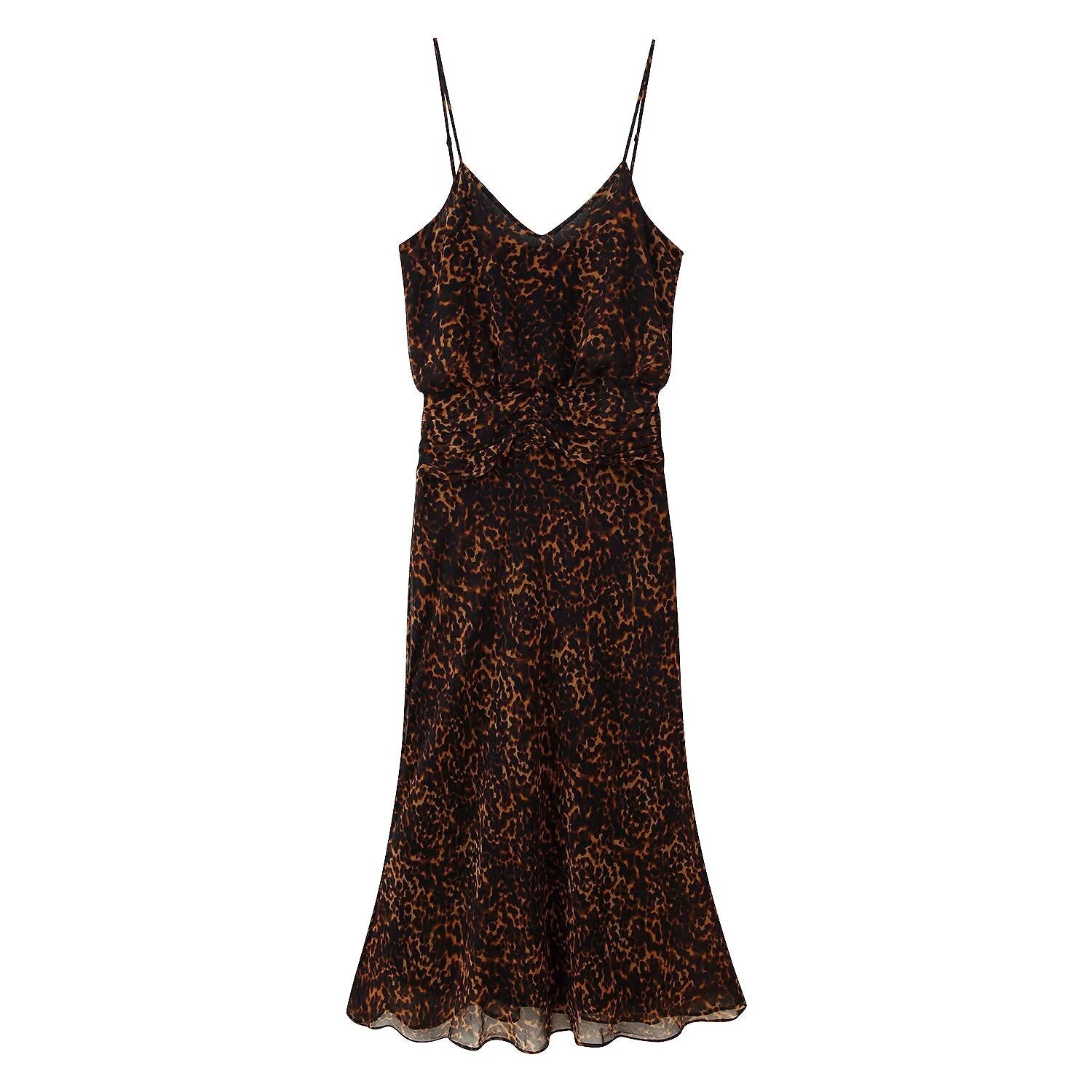 Women Clothing Autumn Lightly Mature Animal Print Midi Strap Dress