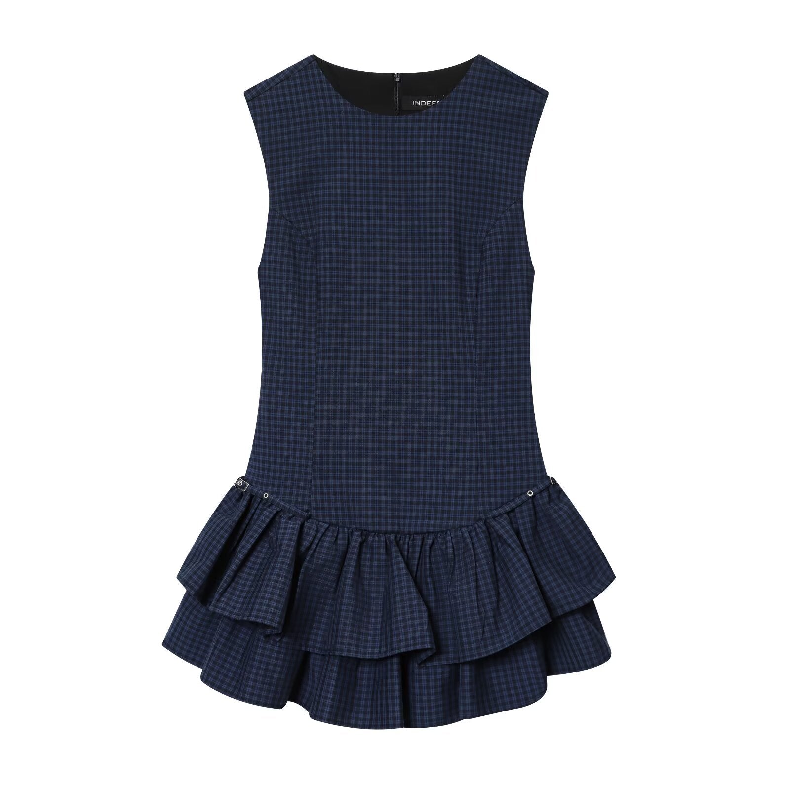 Women Clothing Autumn Sweet Romantic Plaid Laminated Decoration Short Dress
