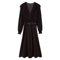 Women Clothing With Belt Stitching Midi Dress