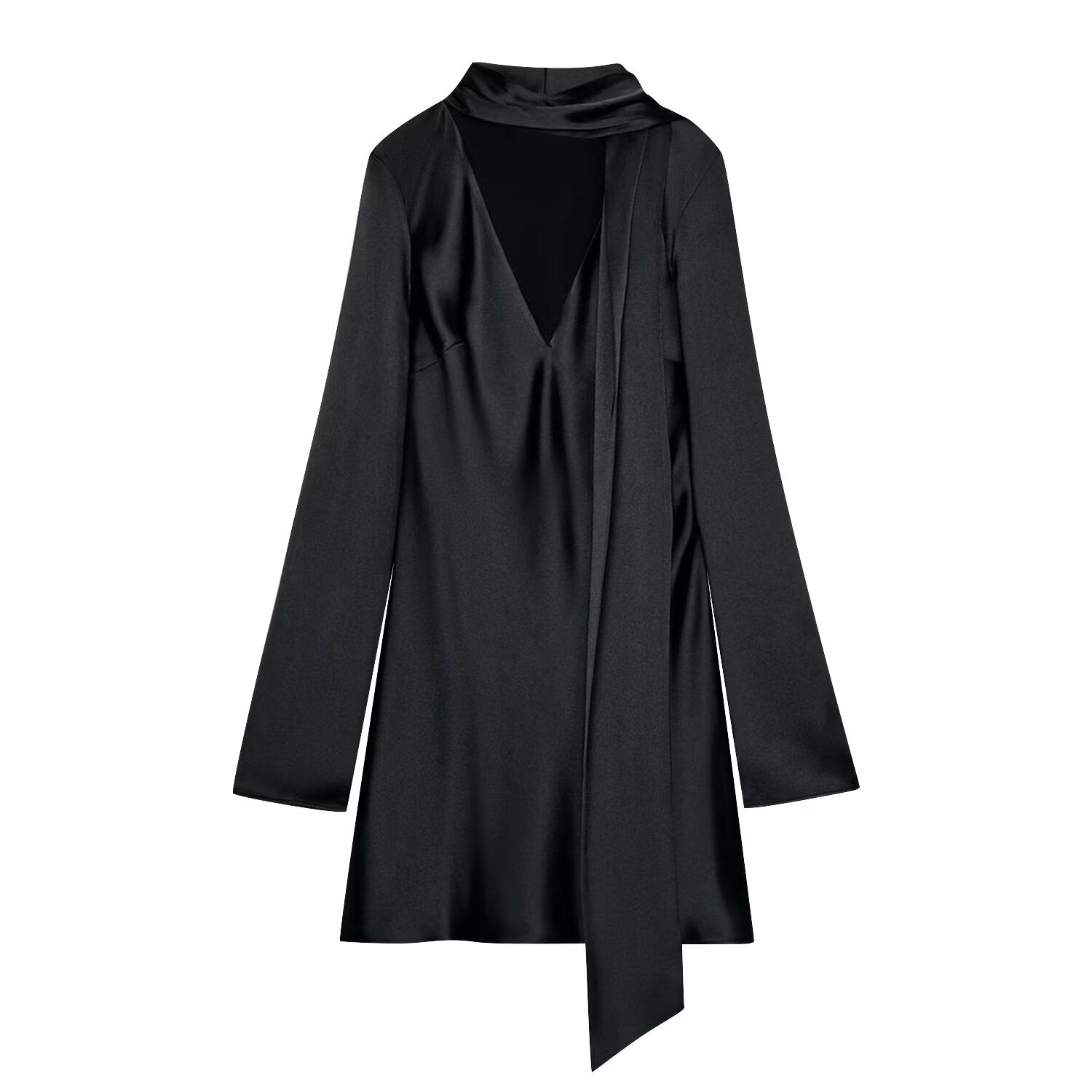 Autumn Women Coat Silk Satin Texture Scarf Dress
