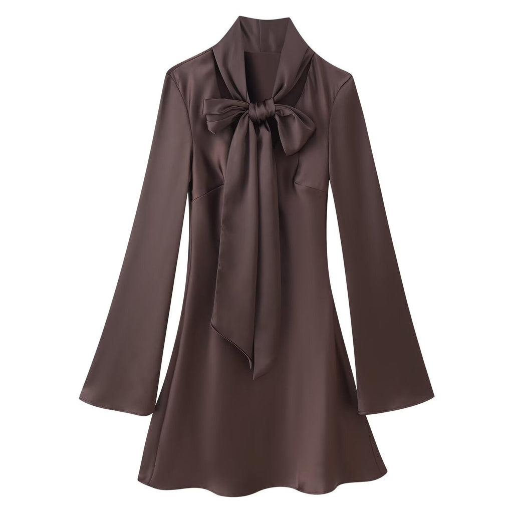 Autumn Women Coat Silk Satin Texture Scarf Dress
