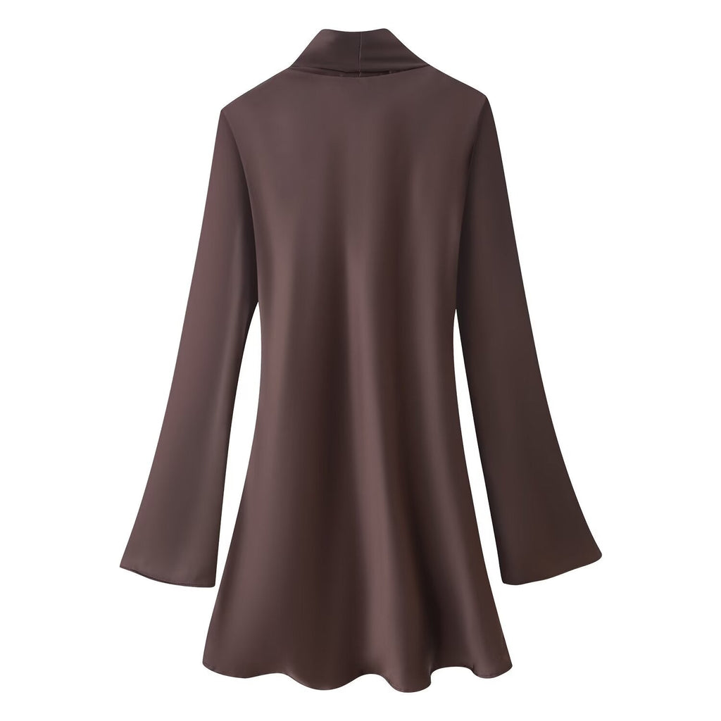 Autumn Women Coat Silk Satin Texture Scarf Dress