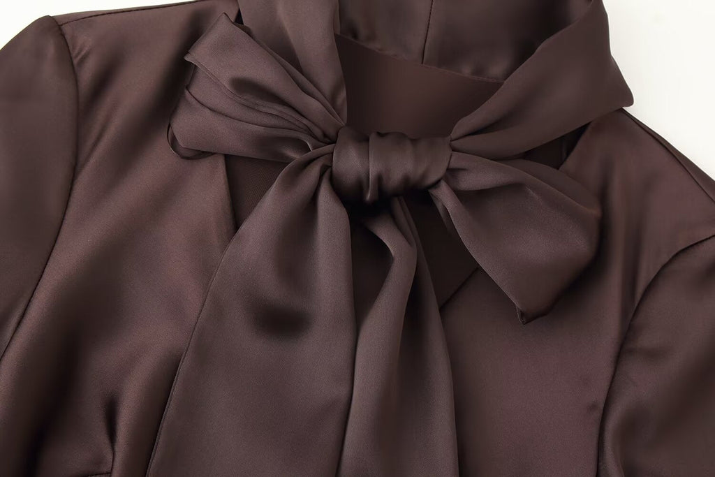 Autumn Women Coat Silk Satin Texture Scarf Dress