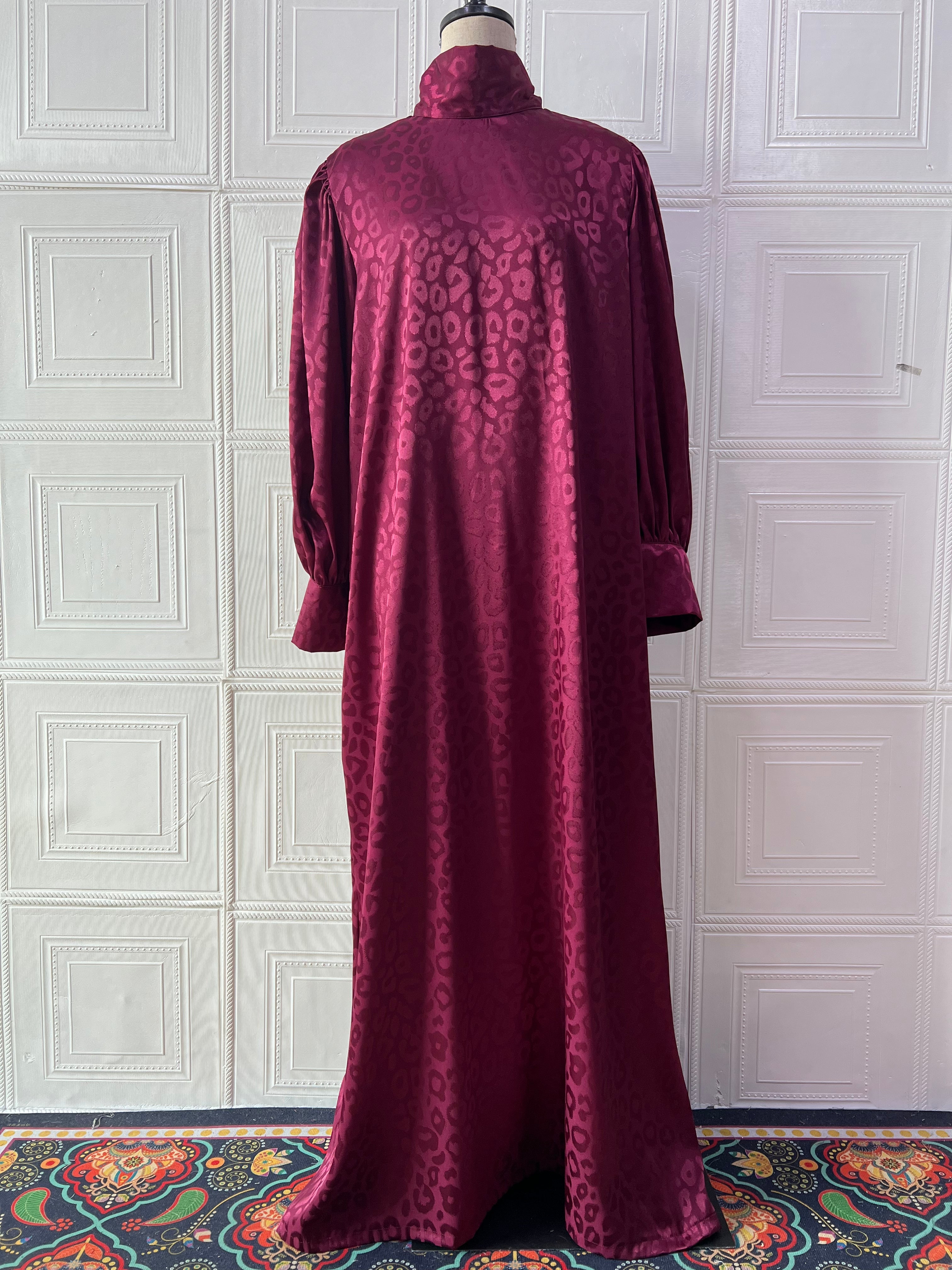 Summer Loose Bowknot Jacquard Plus Size Long Sleeve Dress