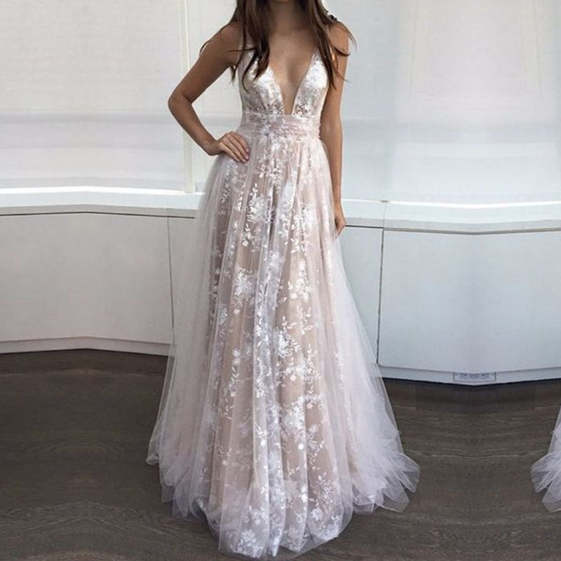 Summer Women Clothing Dress Sexy Lace Deep V Plunge neck Sleeveless Evening Dress