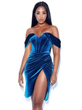 Off Shoulder Korean Velvet Boning Corset Dress Split Evening Dress Women Sexy