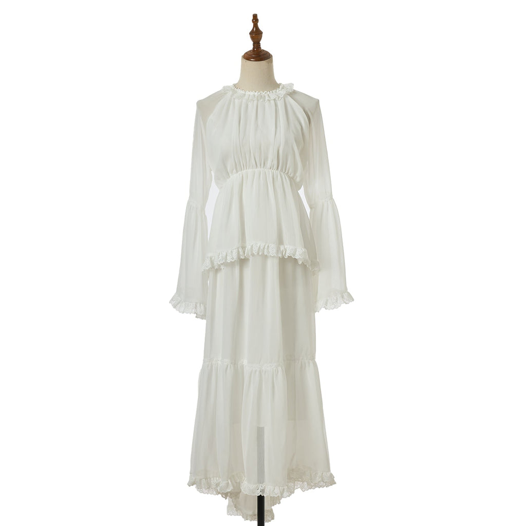 Woman Dress With Ruffled Edge Trim