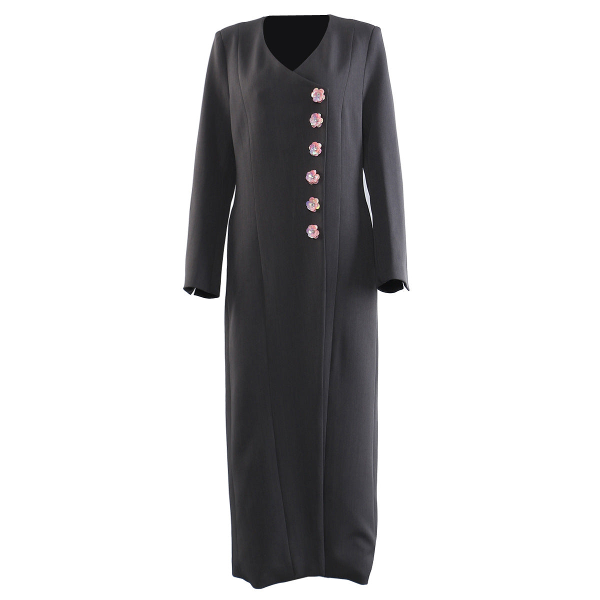 Early Autumn Heavy Industry Personalized Cut Three Dimensional Floral Decoration Mid Length Trench Coat Overcoat Coat Women