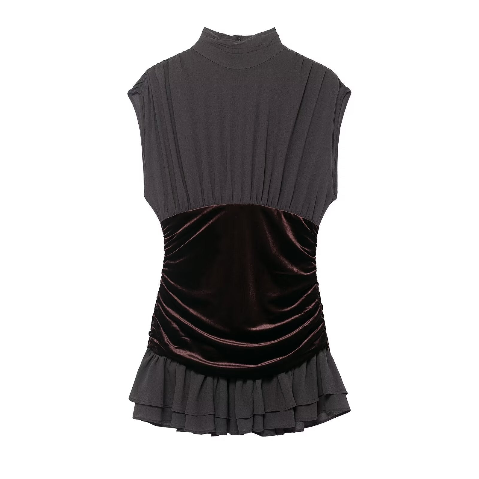 Women Clothing Winter Velvet Stitching Laminated Decoration Short Dress
